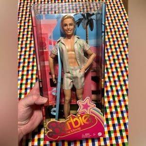 Barbie The Movie Ken Doll Collectible in Pastel Striped Beach Set Mattel ~New ☀️